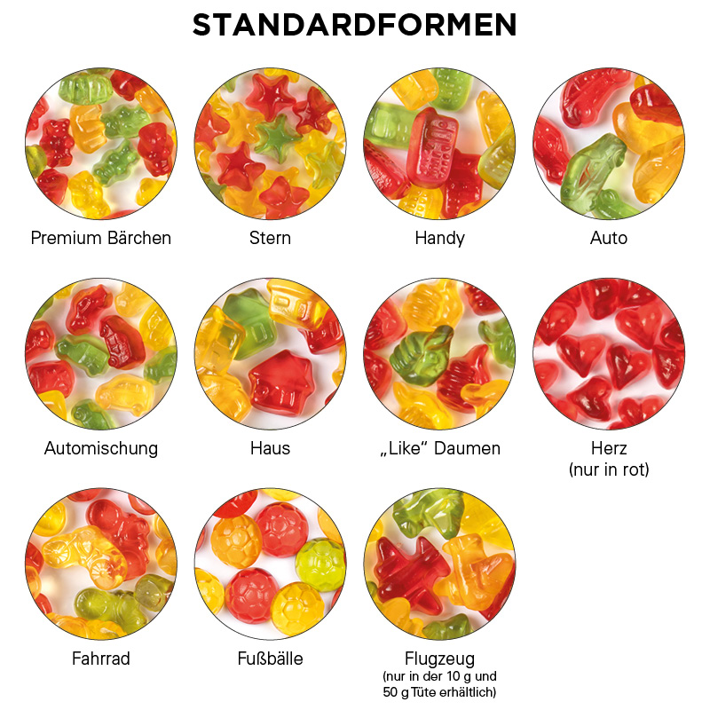 Minitüte 10 g, kompostierbare Folie oder Tüte aus recycelbarem Papier,  Trolli Fruchtgummi Standardformen