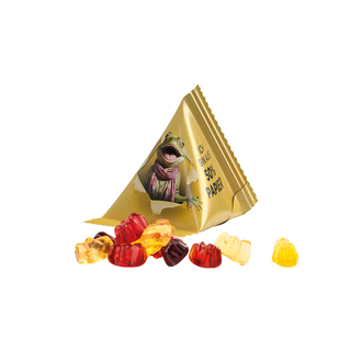 Fruchtgummi Tetraeder, Papierfolie weiß, Trolli Fruchtgummibären, 30% Fruchtsaftqualität