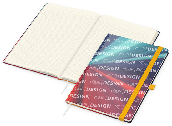 Notizbuch Match-Book Creme Bestseller, A4, Cover-Star, gloss-individuell, gelb