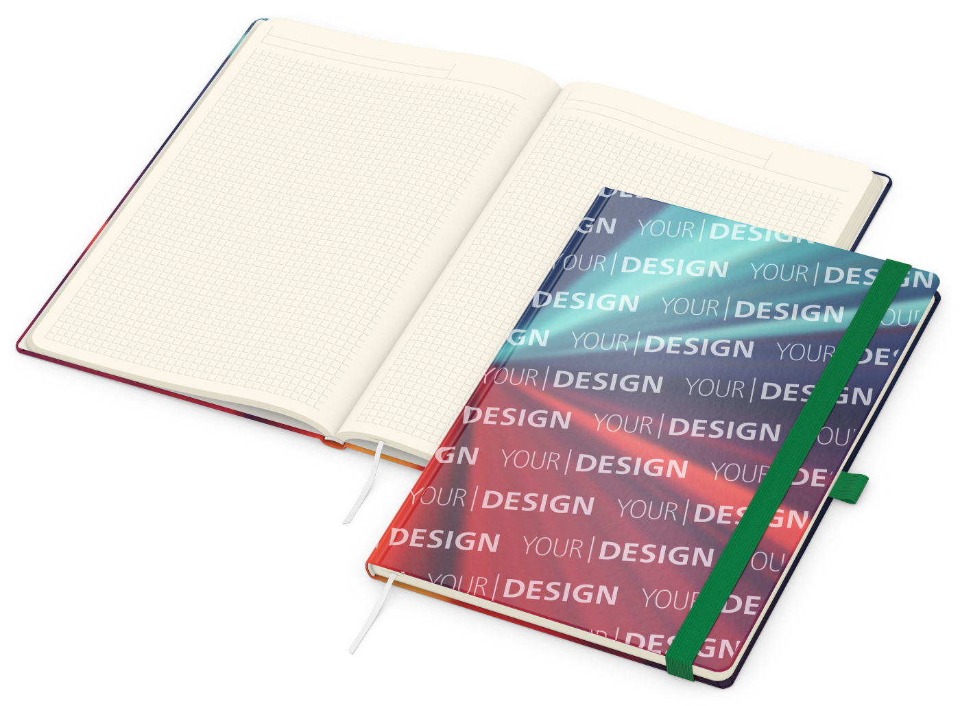 Notizbuch Match-Book Creme Bestseller, A4, Cover-Star, gloss-individuell, grün