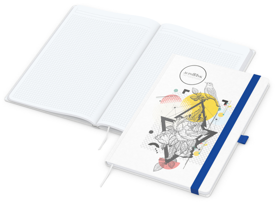 Notizbuch Match-Book White Bestseller, A4, Natura, individuell, mittelblau