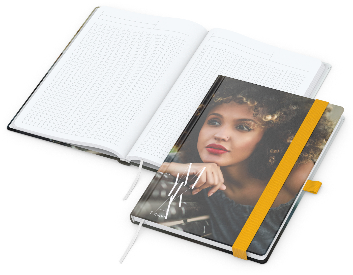 Notizbuch Match-Book White Bestseller, A5, Cover-Star, gloss-individuell, gelb