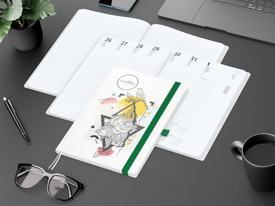 Wochenplaner Match-Hybrid White Bestseller, A4, Natura individuell, grün