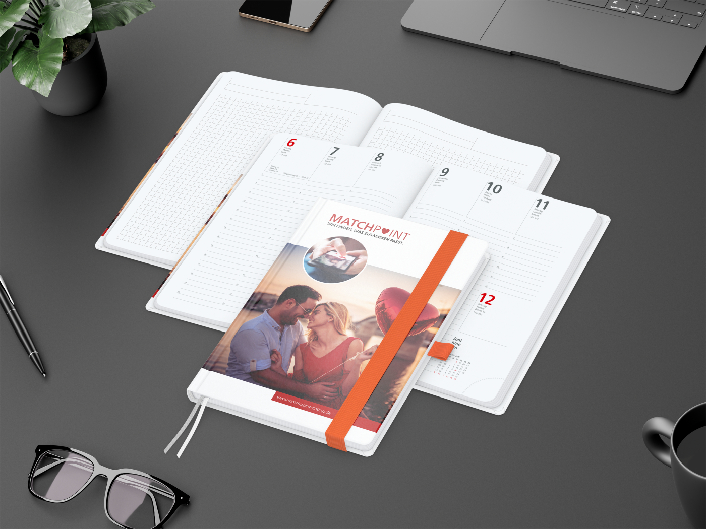 Wochenplaner Match-Hybrid White Bestseller, A5, Cover-Star gloss-individuell, orange