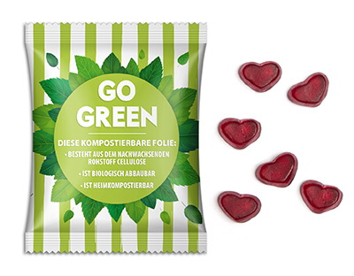 Fruchtgummi Standardformen 15 g Herz transparente kompostierbare Folie