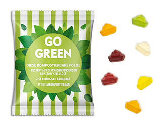 Fruchtgummi Standardformen 10 g Schiffchen transparente kompostierbare Folie