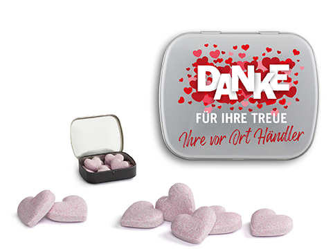 Brauseherzen in Mini Nostalgiedose 16 g  silber-matt