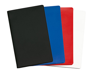 Taschenkalender "Status" im Format 9,5 x 16 cm, Kalendarium Grau/Rot, 32 Seiten gebunden + 16 Seiten ABC-Heft, eingesteckt in PVC-Hülle weiß