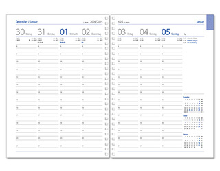 Wochenkalender "Business D Wire" im Format 17,2 x 24 cm, deutsches Kalendarium Grau/Blau, 144 Seiten, Wire-O-Bindung, mit Eckenperforation, Deckelpaar Slinky rot