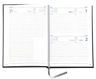 Buchkalender "Trend Chefkalender D" im Format 14,5 x 20,5 cm, deutsches Kalendarium Grau/Blau mit Leseband, 352 Seiten Fadenheftung, Eckenperforation, Einband Magic hellbraun