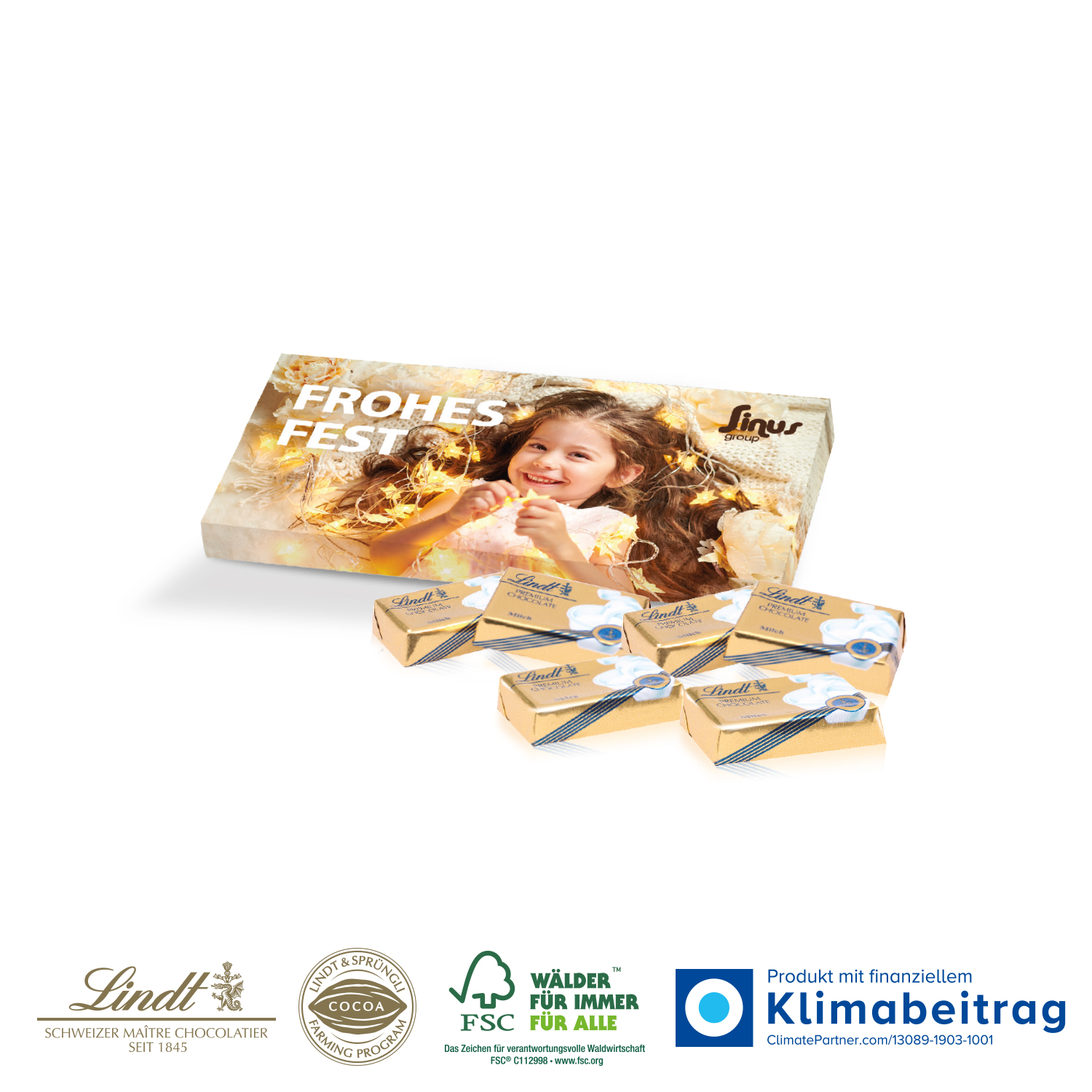 Präsentbox mit Lindt Schokotäfelchen