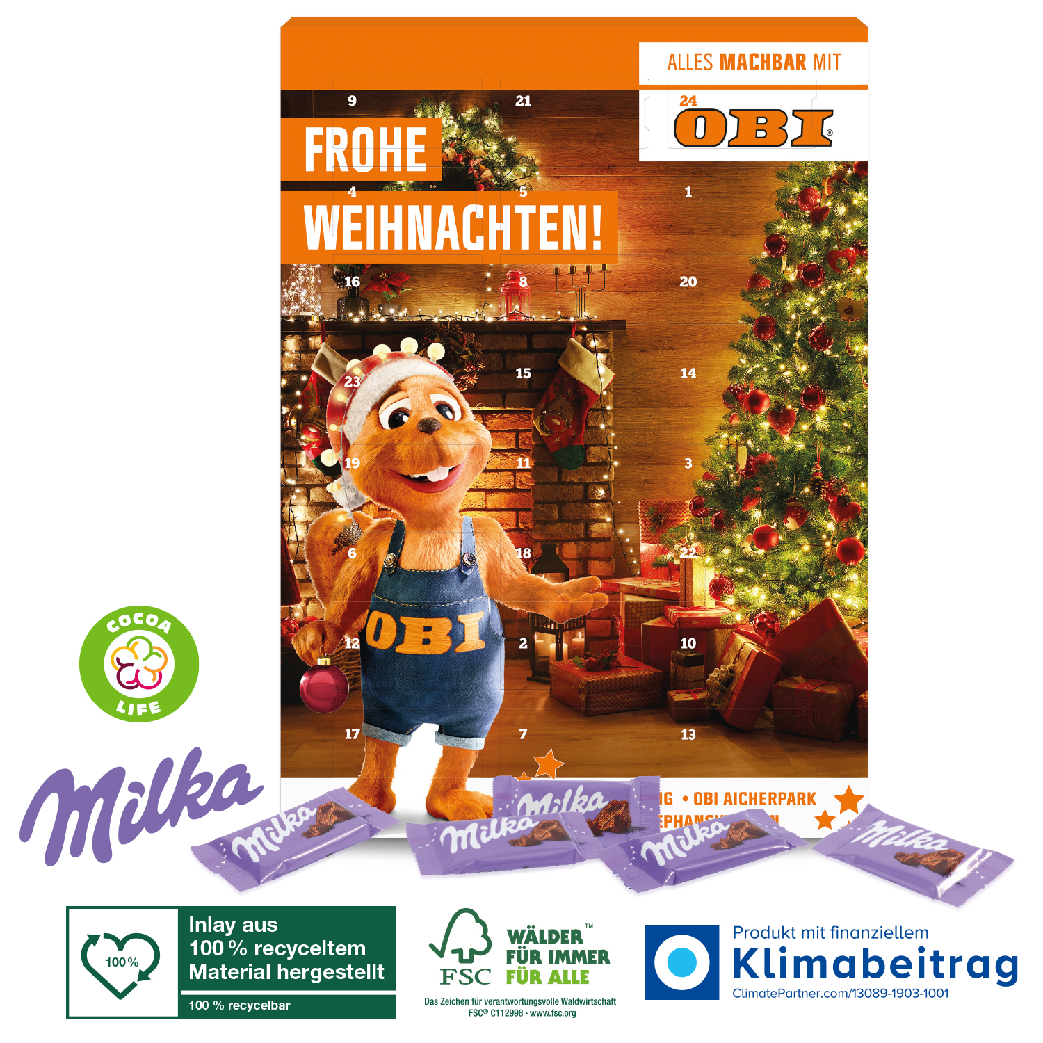 Wand-Adventskalender mit Milka Schokolade