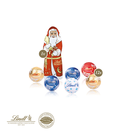 Graspapier Geschenktüte mit Lindt Santa & Lindt Minis