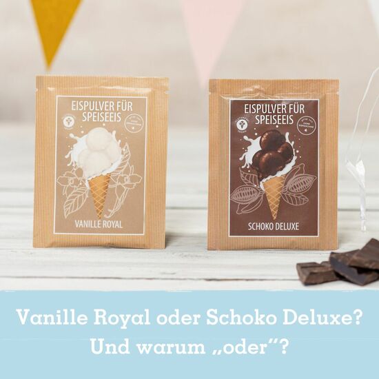 Eismixglas und Portionsbeutel Eispulver im Geschenksäckchen